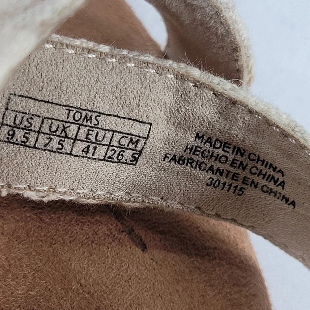 Toms Women Sz 9.5 Natural Woven Cork Platform Wedge Sandal Open Toe Strappy Shoe